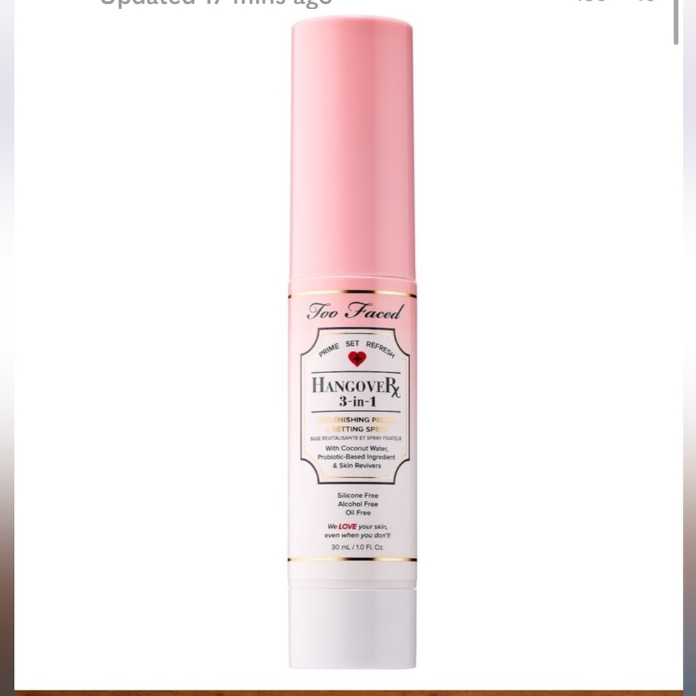 NWT Too Faced Hangover 3 in 1 replenishing primer and setting spray 30 ML